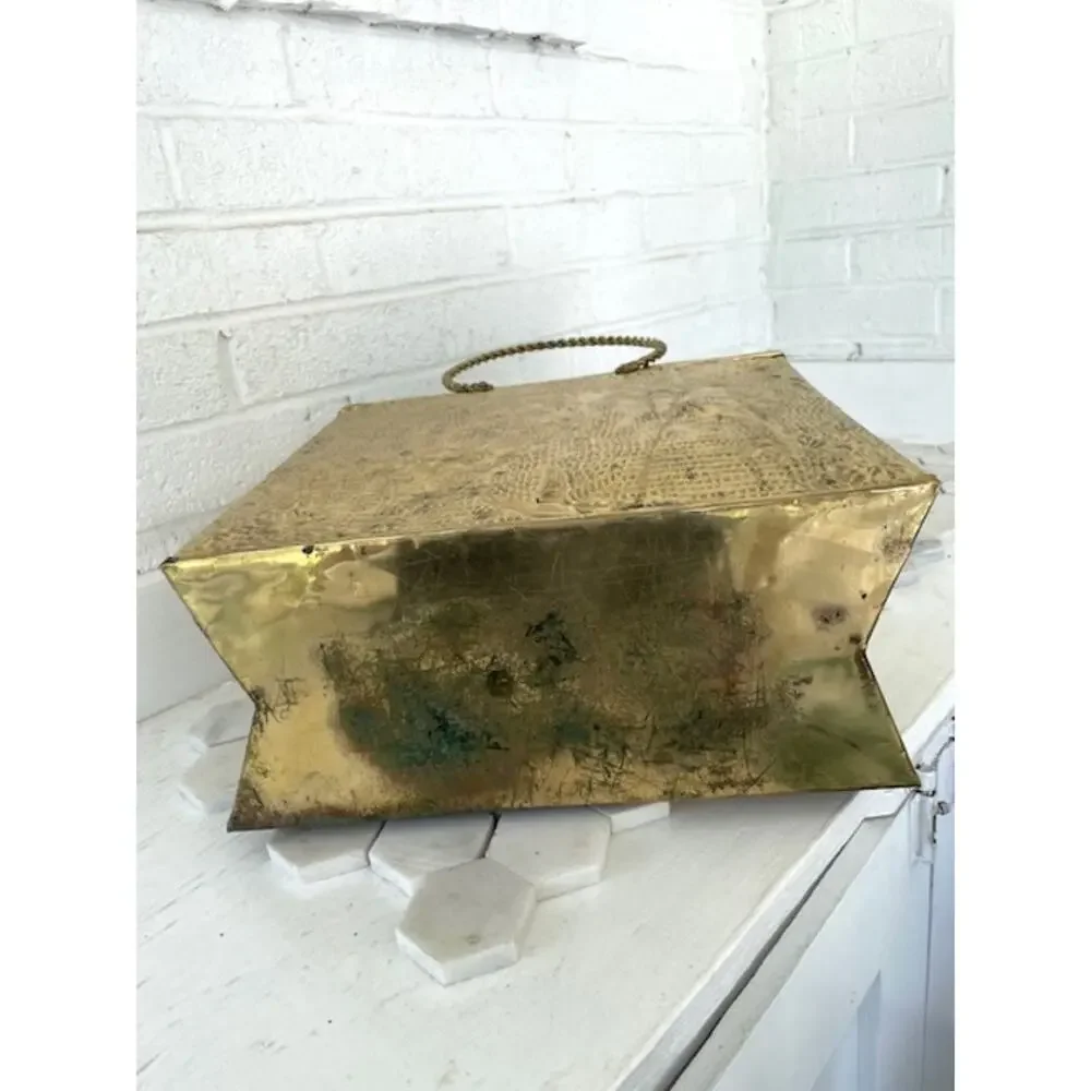 Vintage Embossed Brass Magazine Rack Hummingbird Floral Twisted Handles